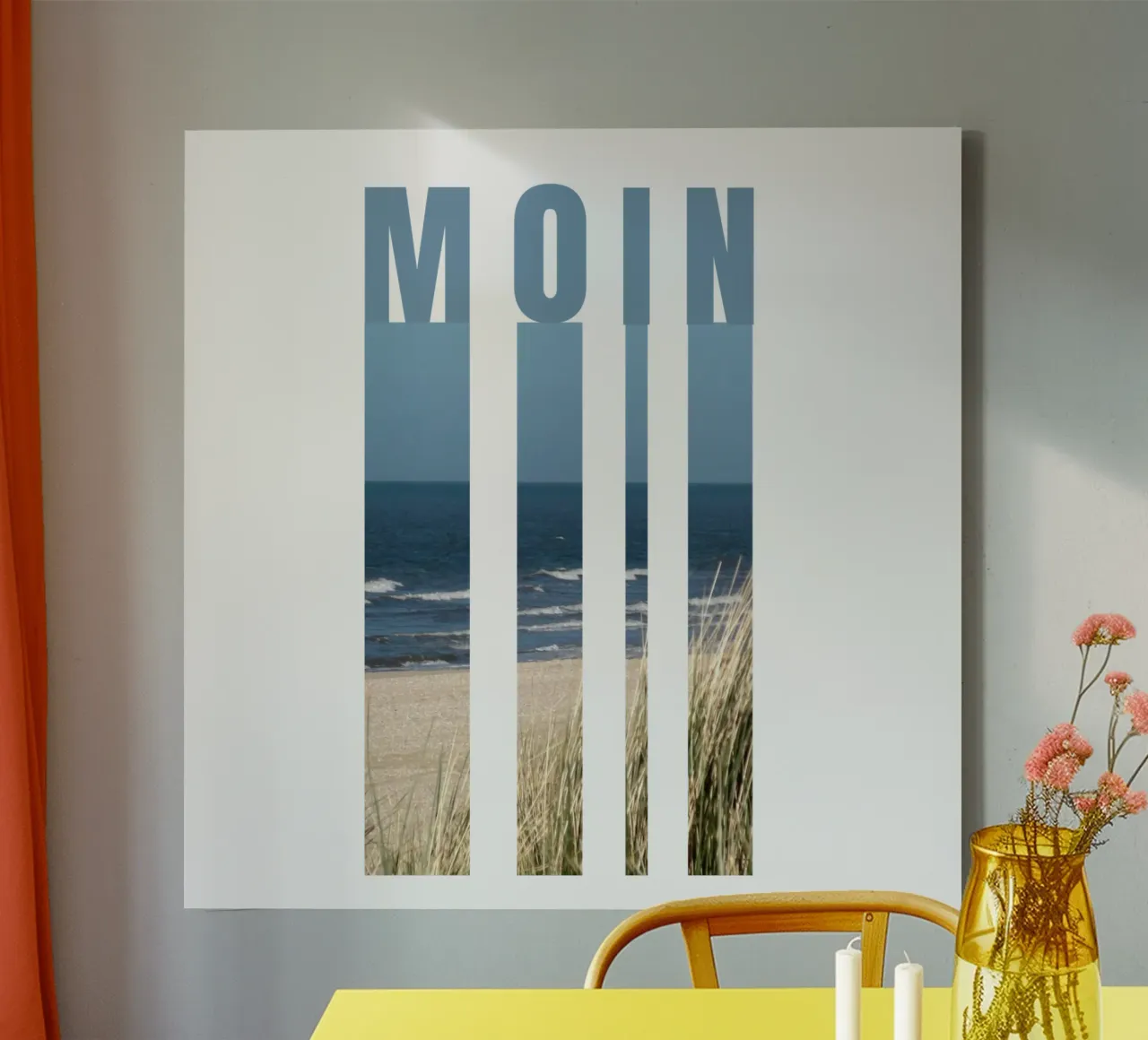MOIN Strand Design - North German greeting with a sea view canvas by Fies&Fein