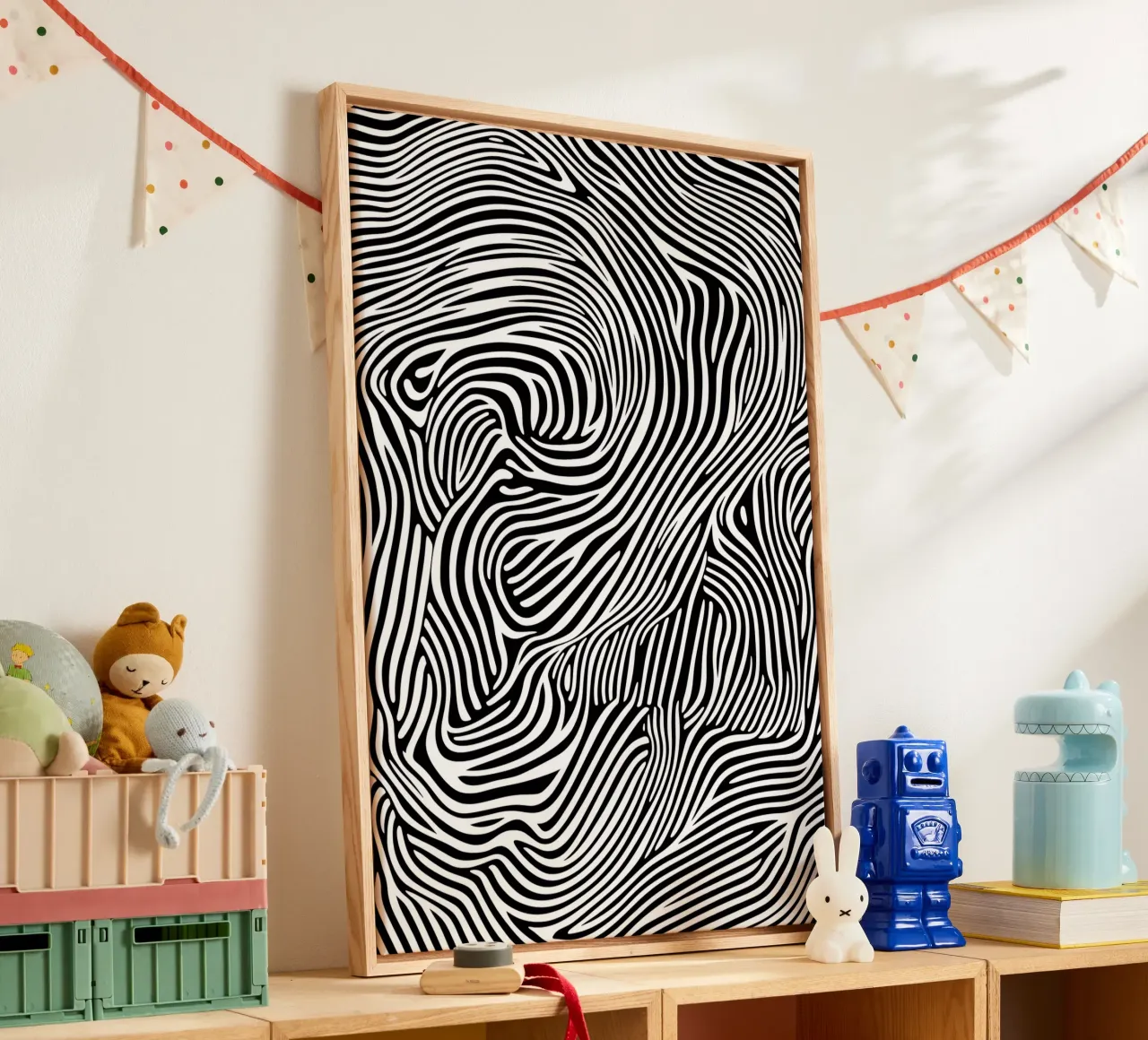 Lignes psychédéliques Art en noir et blanc toile avec Caisse américaine de Autofocus