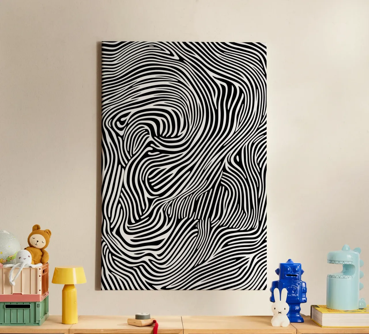 Lignes psychédéliques Art en noir et blanc toile avec Caisse américaine de Autofocus