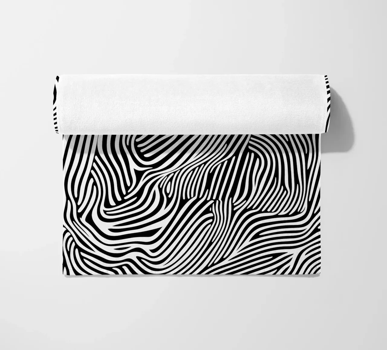 Psychedelic lines Art in black and white beach towel by Autofocus