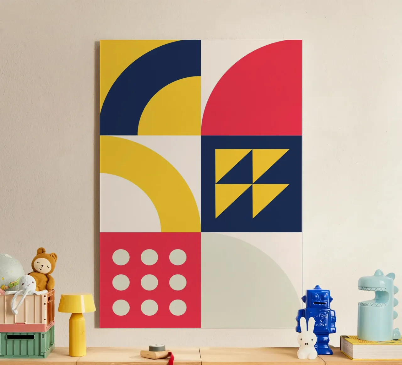 Poster modulare di arte astratta a griglia geometrica a colori primari plexiglass da Grungeo
