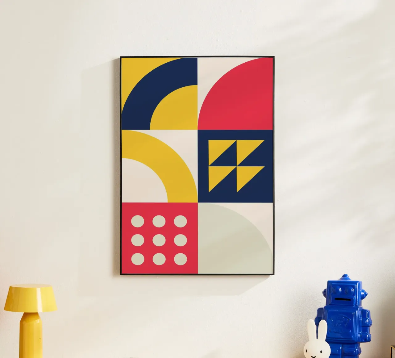 Modular Abstrakte Kunst Geometrisches Raster Primärfarbe Poster Alu-Dibond von Grungeo