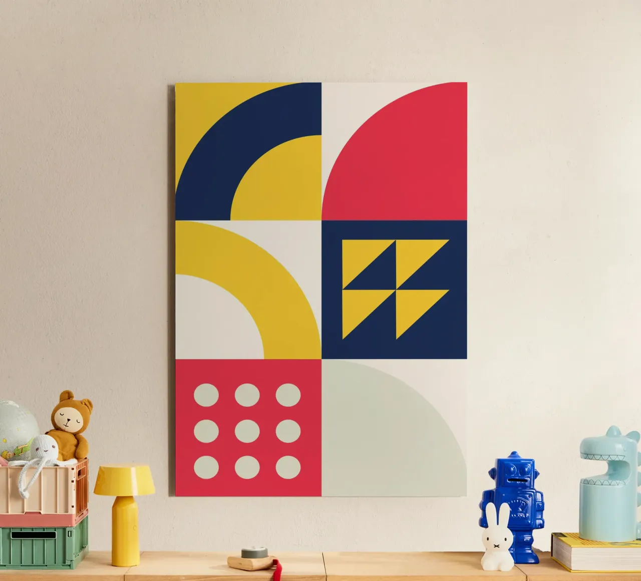 Modular Abstrakte Kunst Geometrisches Raster Primärfarbe Poster Alu-Dibond von Grungeo