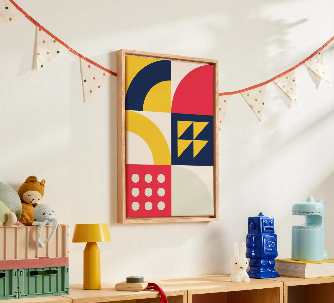 Modulaire Abstracte Kunst Geometrisch Raster Primaire Kleur Poster canvas van Grungeo
