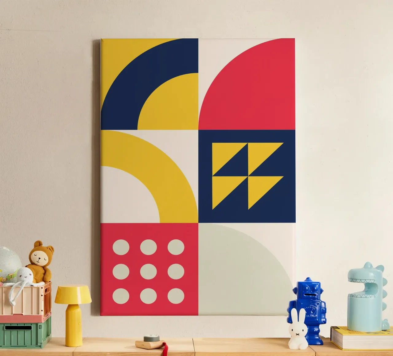 Modulaire Abstracte Kunst Geometrisch Raster Primaire Kleur Poster canvas van Grungeo