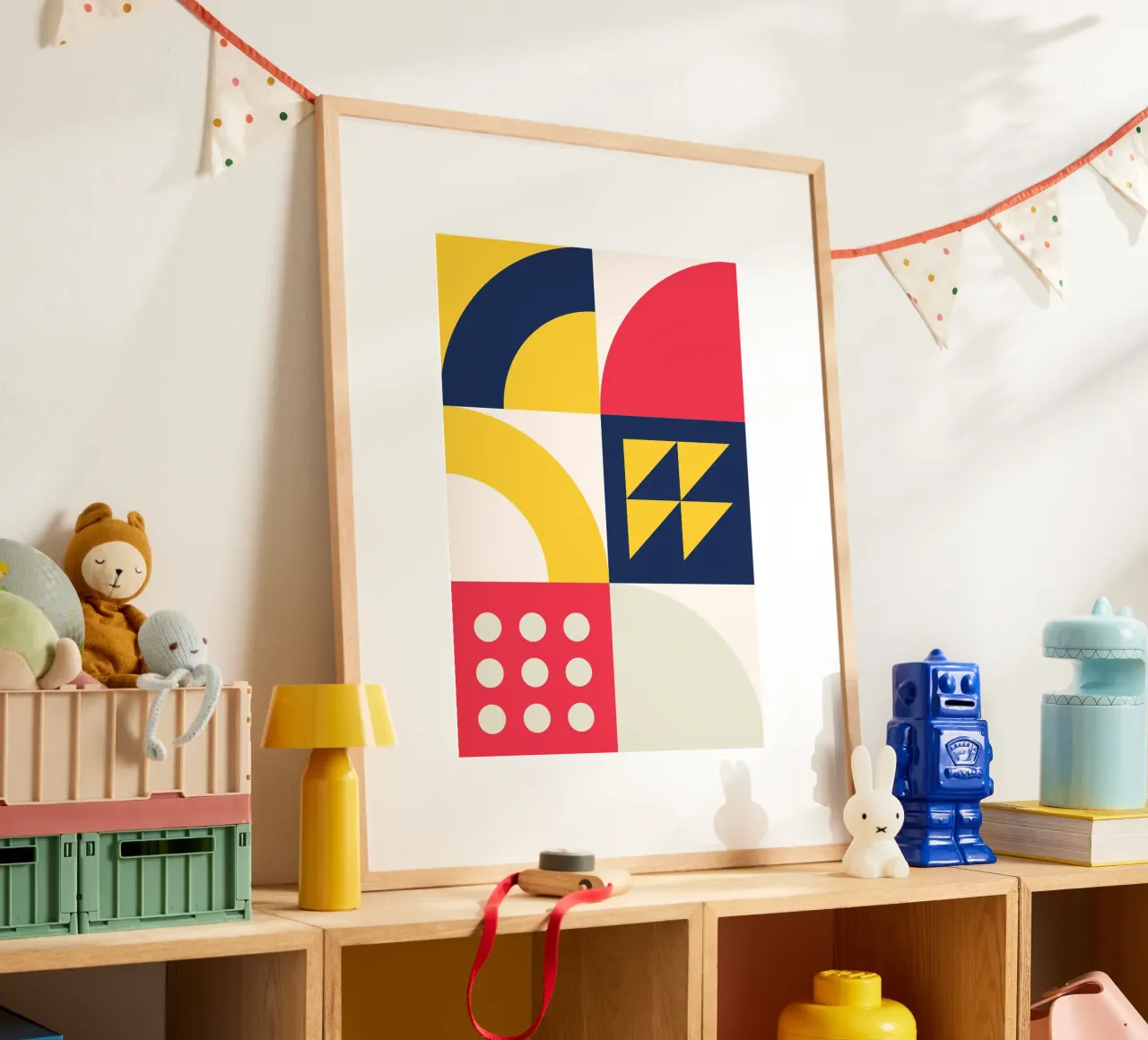 Modulaire Abstracte Kunst Geometrisch Raster Primaire Kleur Poster hahnemühle van Grungeo