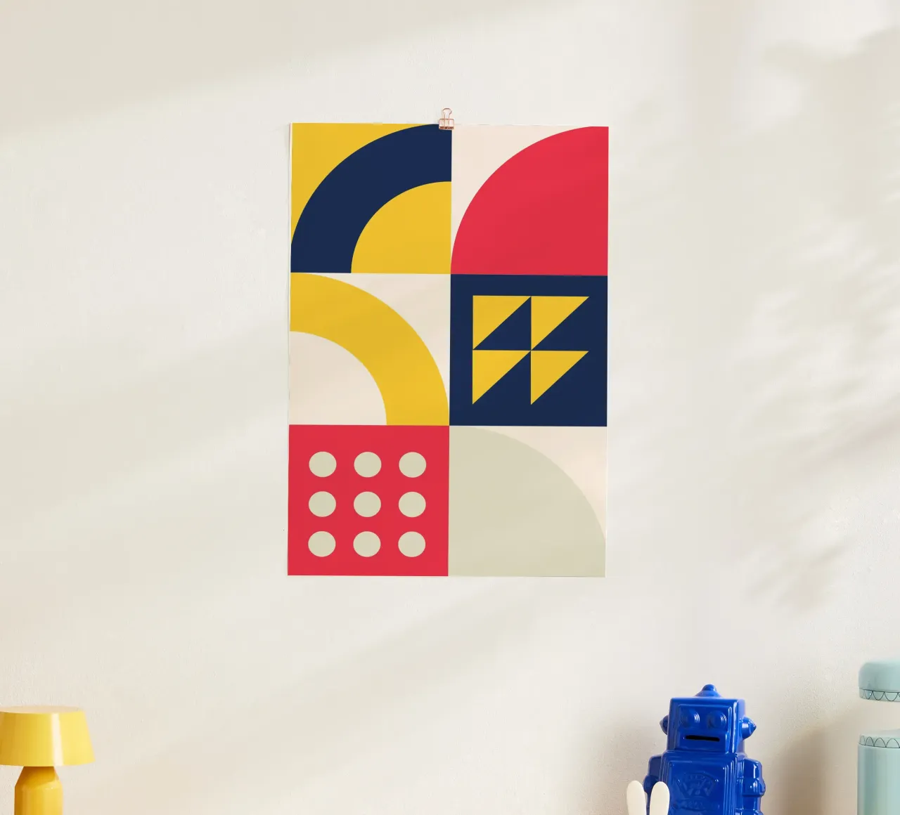 Modulaire Abstracte Kunst Geometrisch Raster Primaire Kleur Poster hahnemühle van Grungeo