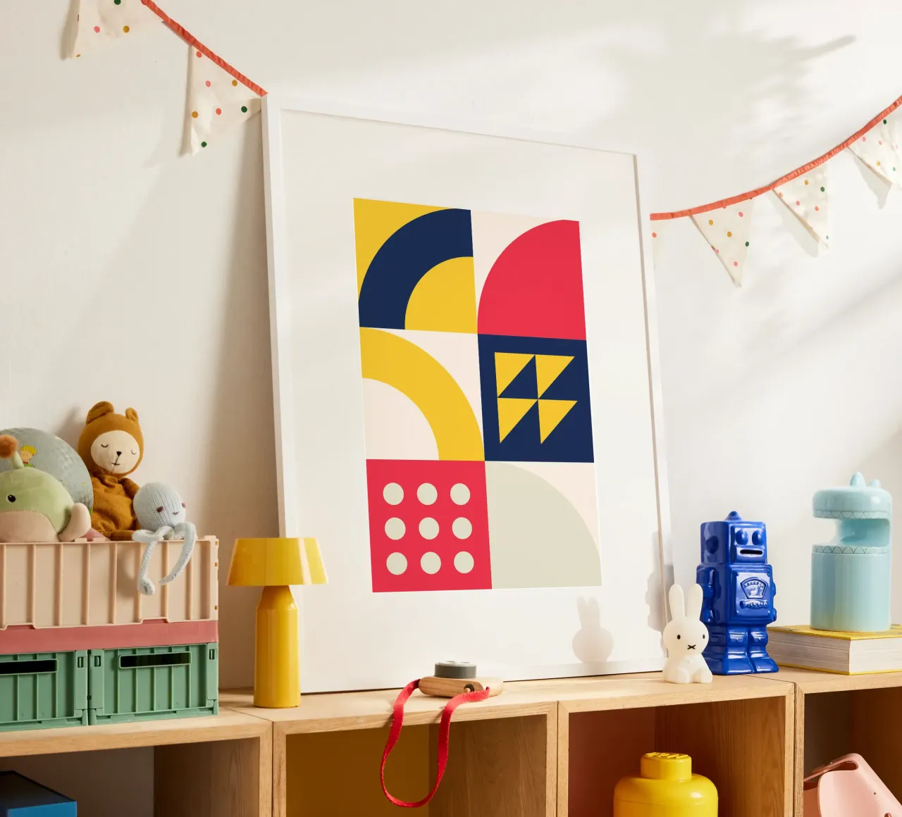 Modulaire Abstracte Kunst Geometrisch Raster Primaire Kleur Poster hahnemühle van Grungeo