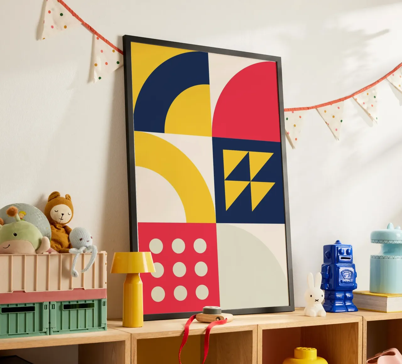 Modulaire Abstracte Kunst Geometrisch Raster Primaire Kleur Poster hahnemühle van Grungeo