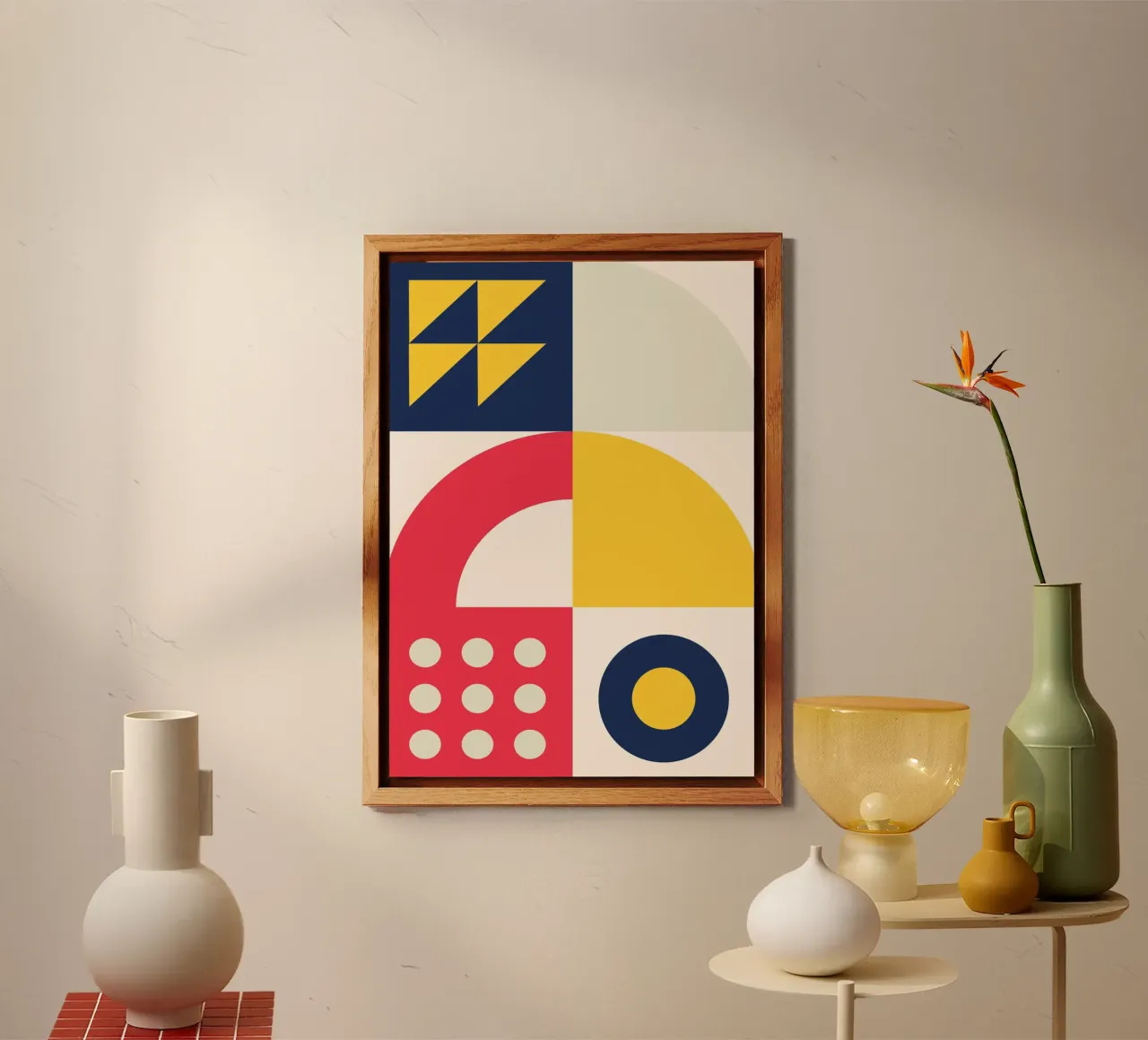Abstract Geometric Pattern Poster Primary Colors & Shapes alu-dibond by Grungeo