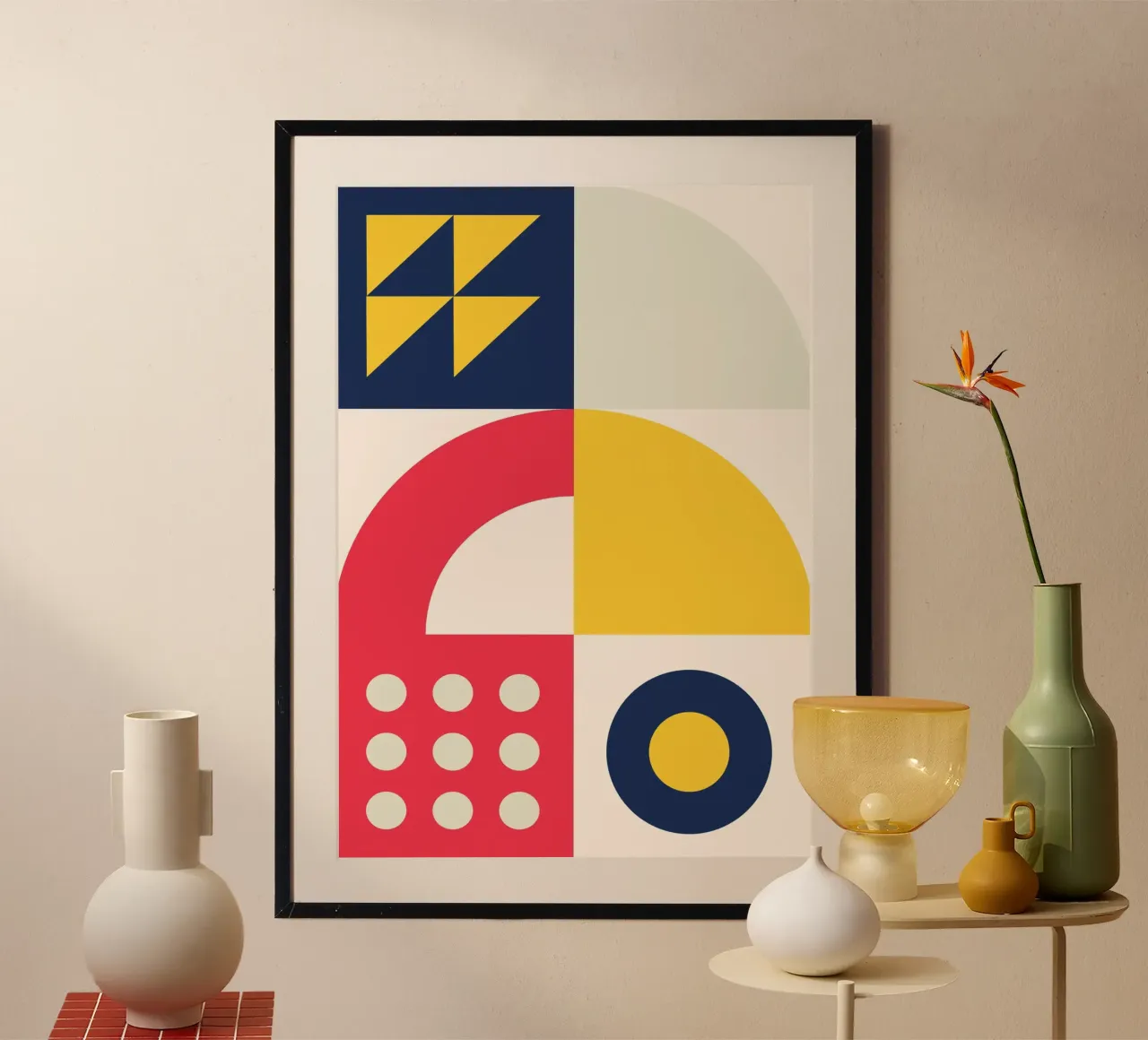 Abstract Geometric Pattern Poster Primary Colors & Shapes hahnemühle by Grungeo