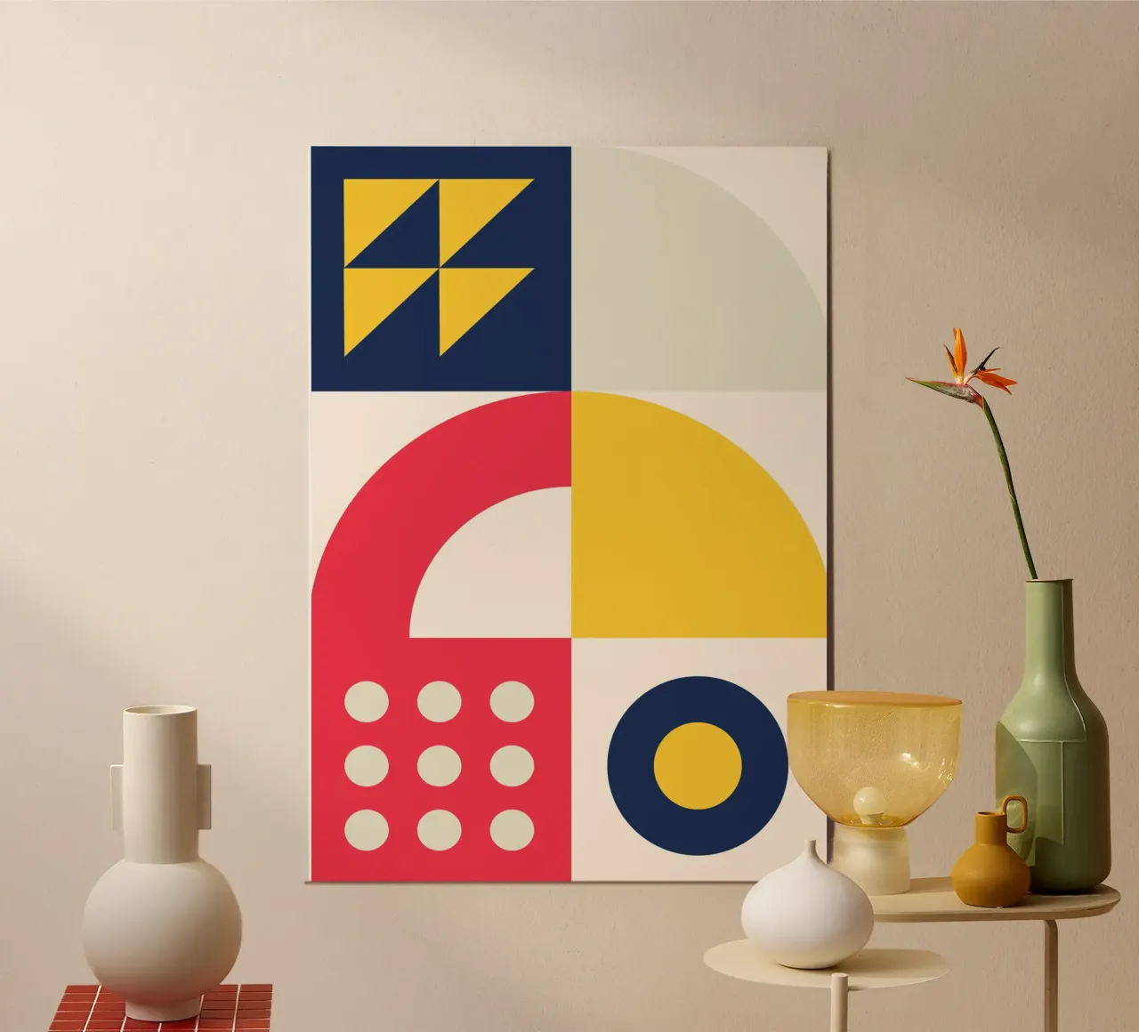 Abstract Geometric Pattern Poster Primary Colors & Shapes hahnemühle by Grungeo