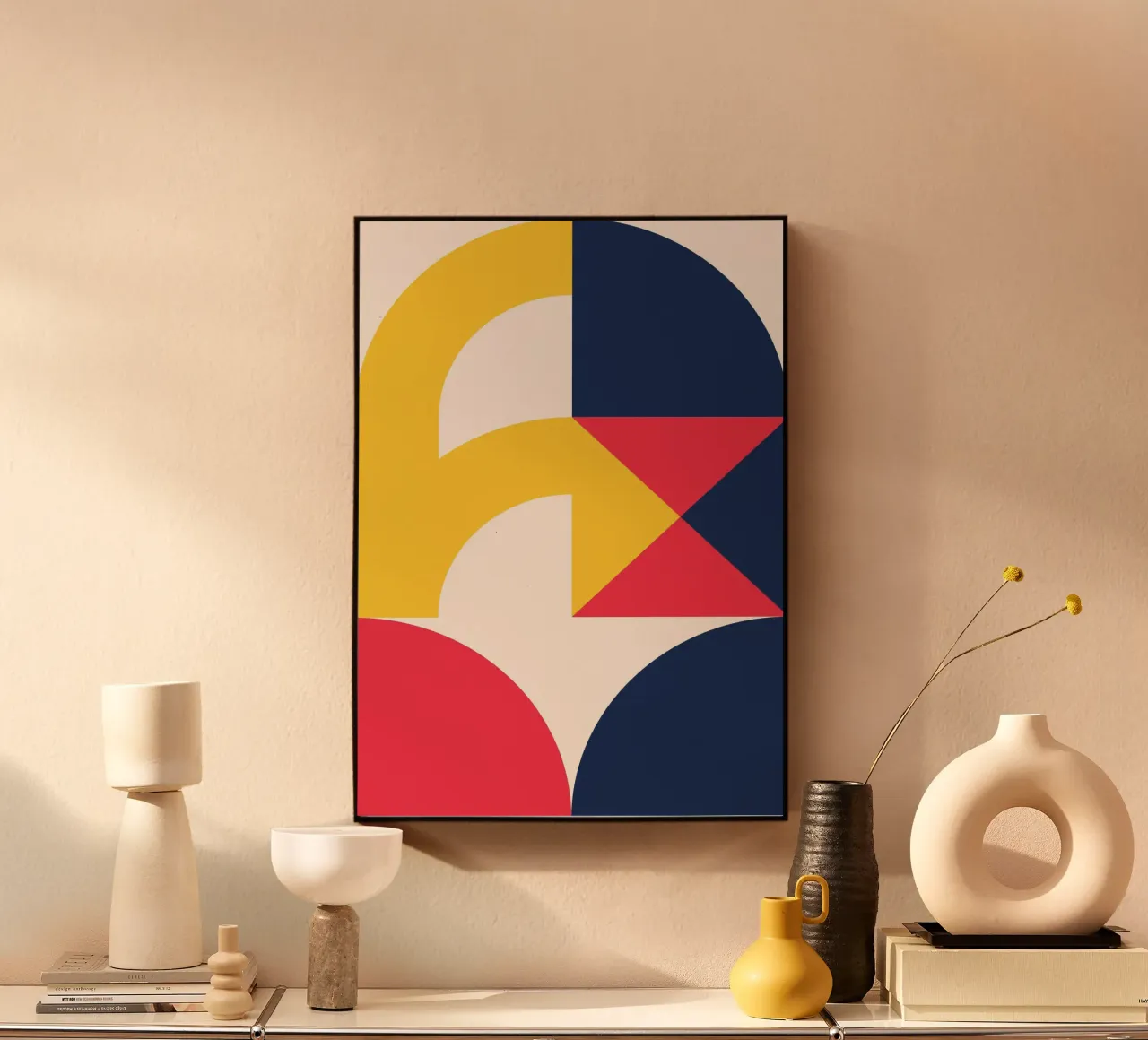 Impresión abstracta geométrica superpuesta de colores primarios Bauhaus aluminio dibond de Grungeo