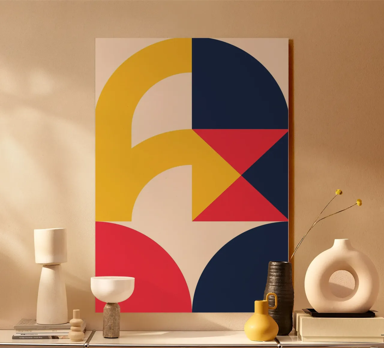 Impresión abstracta geométrica superpuesta de colores primarios Bauhaus aluminio dibond de Grungeo