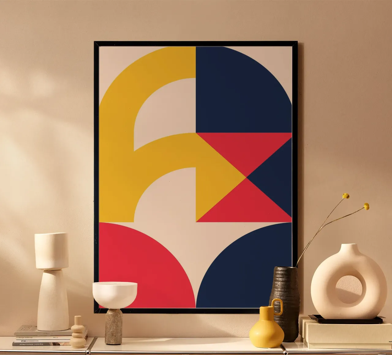 Abstracte Geometrische Overlap Primaire Kleuren Bauhaus Print poster van Grungeo