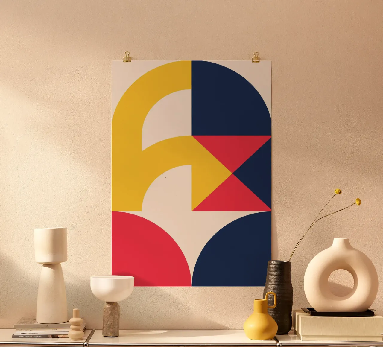 Abstracte Geometrische Overlap Primaire Kleuren Bauhaus Print poster van Grungeo