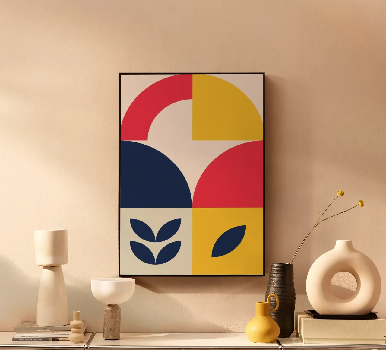 Poster astratto geometrico organico Colori primari metà secolo alluminio dibond da Grungeo