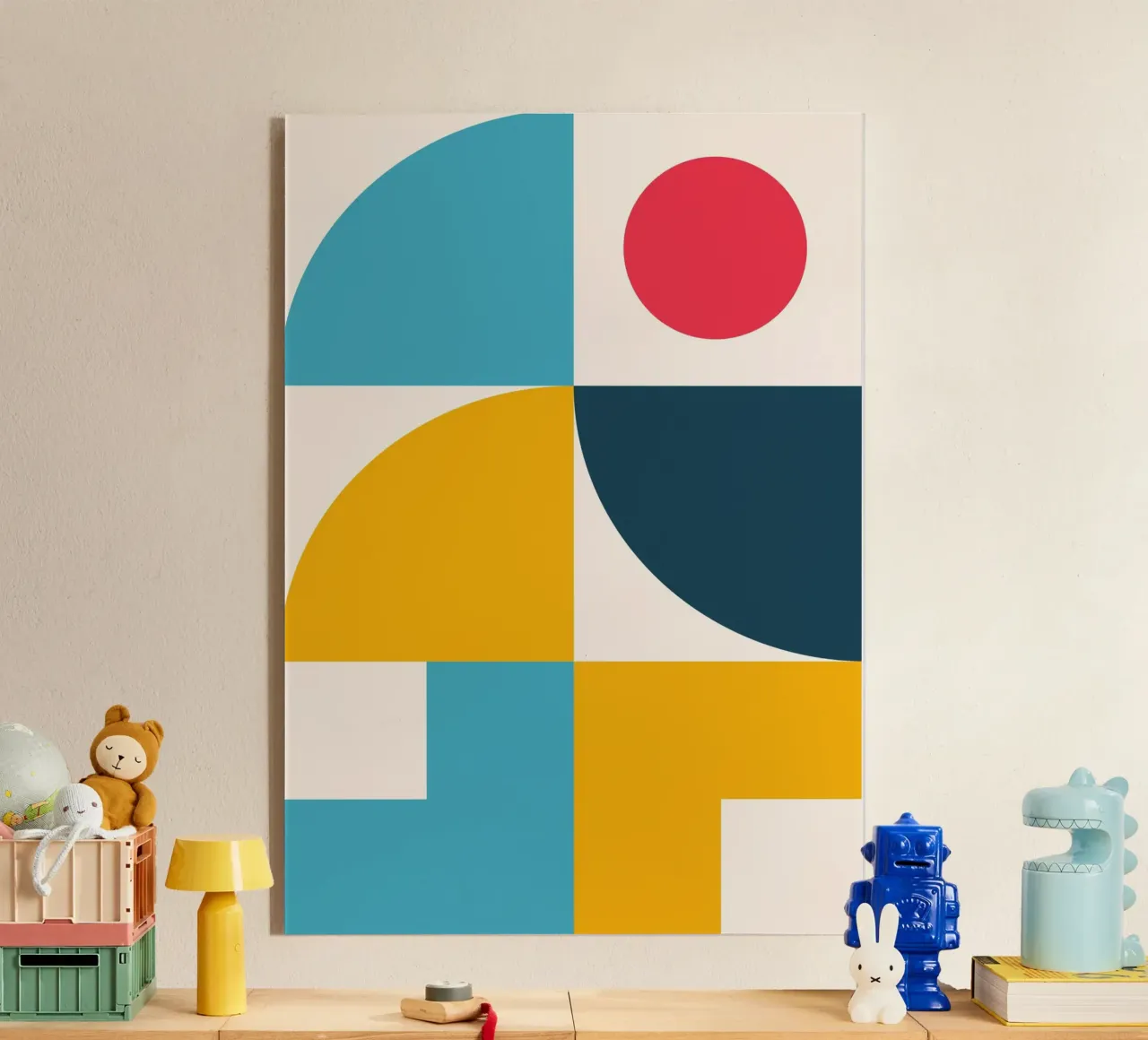 Poster geometrico astratto a blocchi di colore Circoli di metà secolo plexiglass da Grungeo