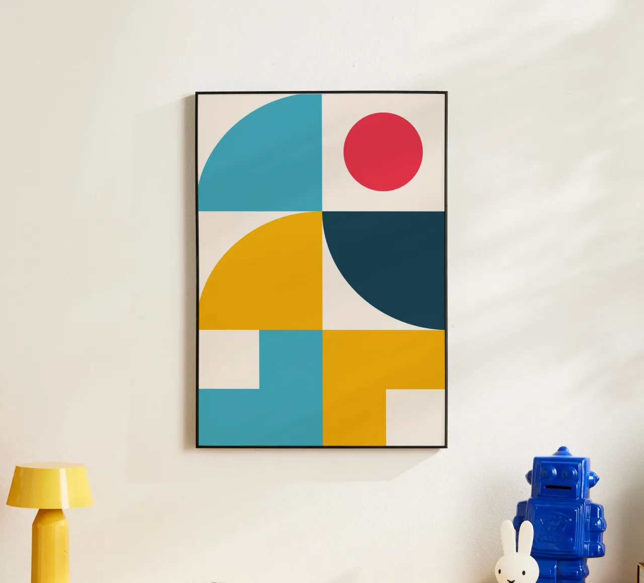 Poster geometrico astratto a blocchi di colore Circoli di metà secolo alluminio dibond da Grungeo