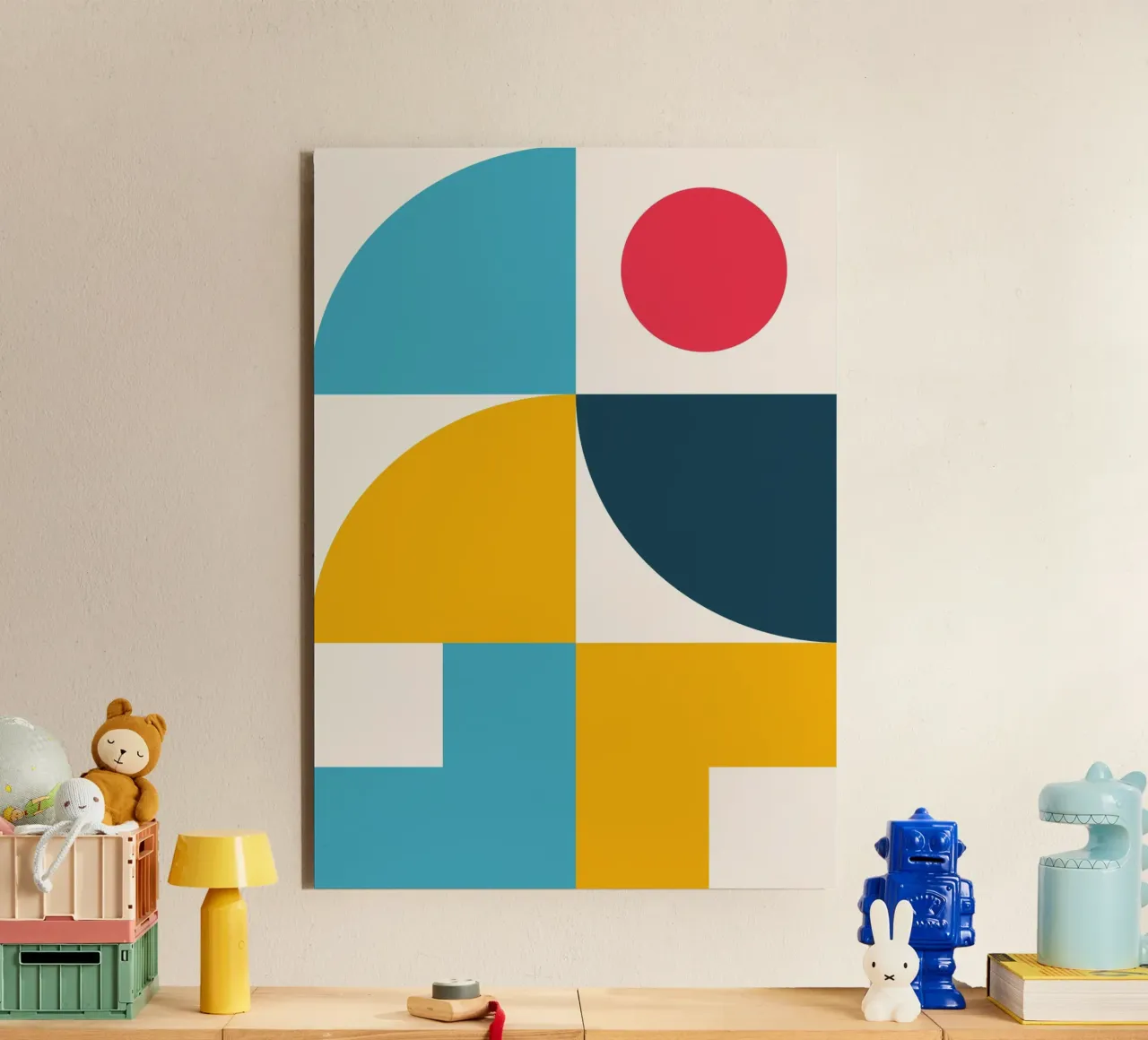 Poster geometrico astratto a blocchi di colore Circoli di metà secolo alluminio dibond da Grungeo