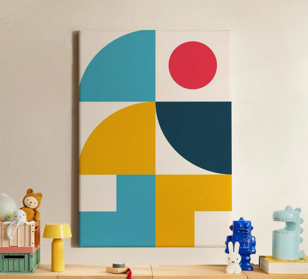 Póster geométrico abstracto en bloques de color Círculos de mediados de siglo lienzo de Grungeo