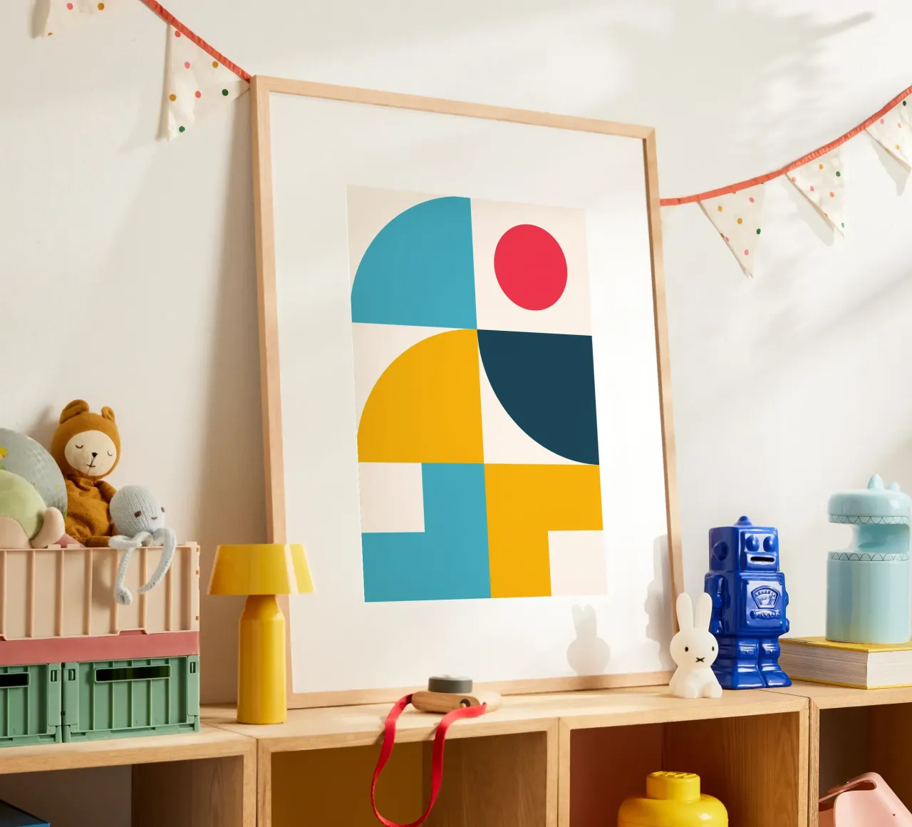 Abstract Geometric Color Block Poster Mid-Century Circles hahnemühle by Grungeo