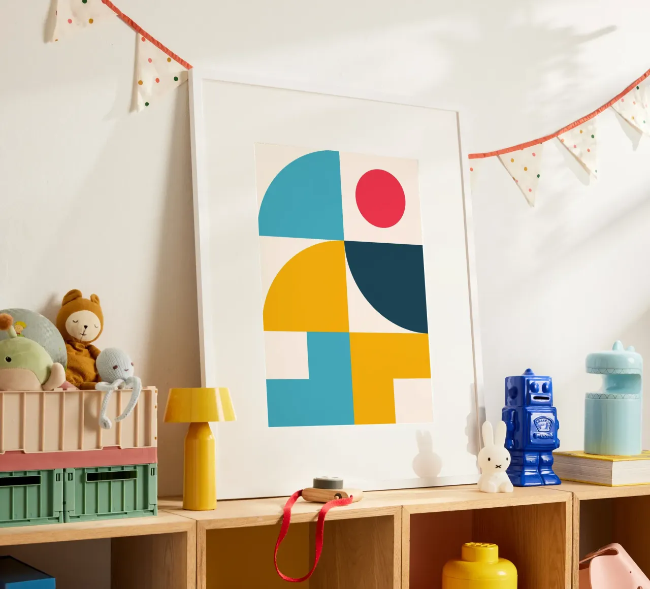 Abstract Geometric Color Block Poster Mid-Century Circles hahnemühle by Grungeo