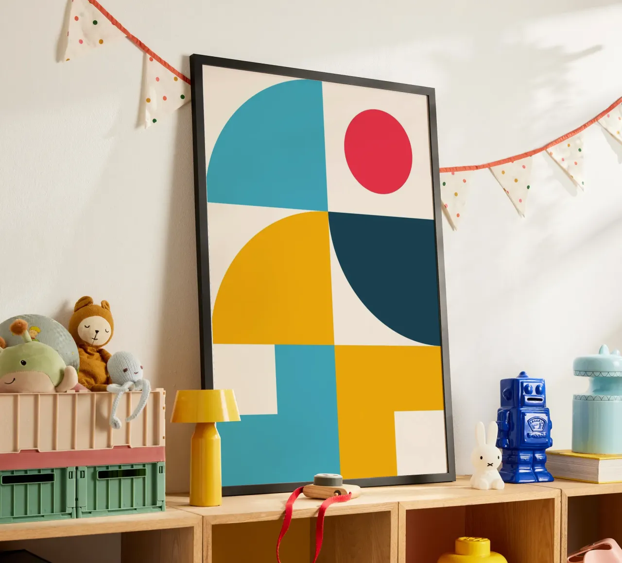 Abstract Geometric Color Block Poster Mid-Century Circles hahnemühle by Grungeo