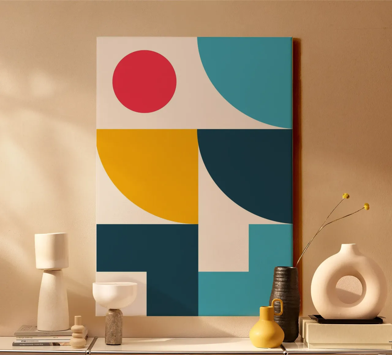 Abstract Bauhaus Color Block Art Geometric Mid-Century canvas by Grungeo