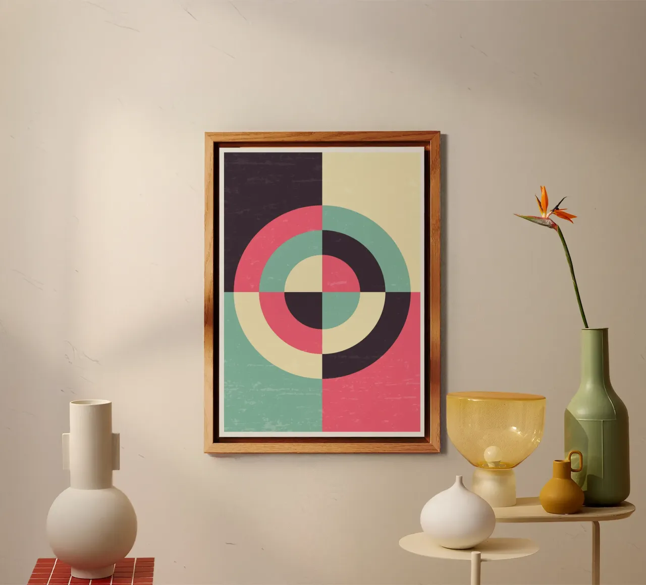 Stampa bersagliata geometrica a blocchi di colore in stile Bauhaus alluminio dibond da Grungeo
