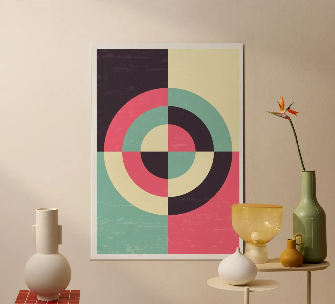 Stampa bersagliata geometrica a blocchi di colore in stile Bauhaus alluminio dibond da Grungeo