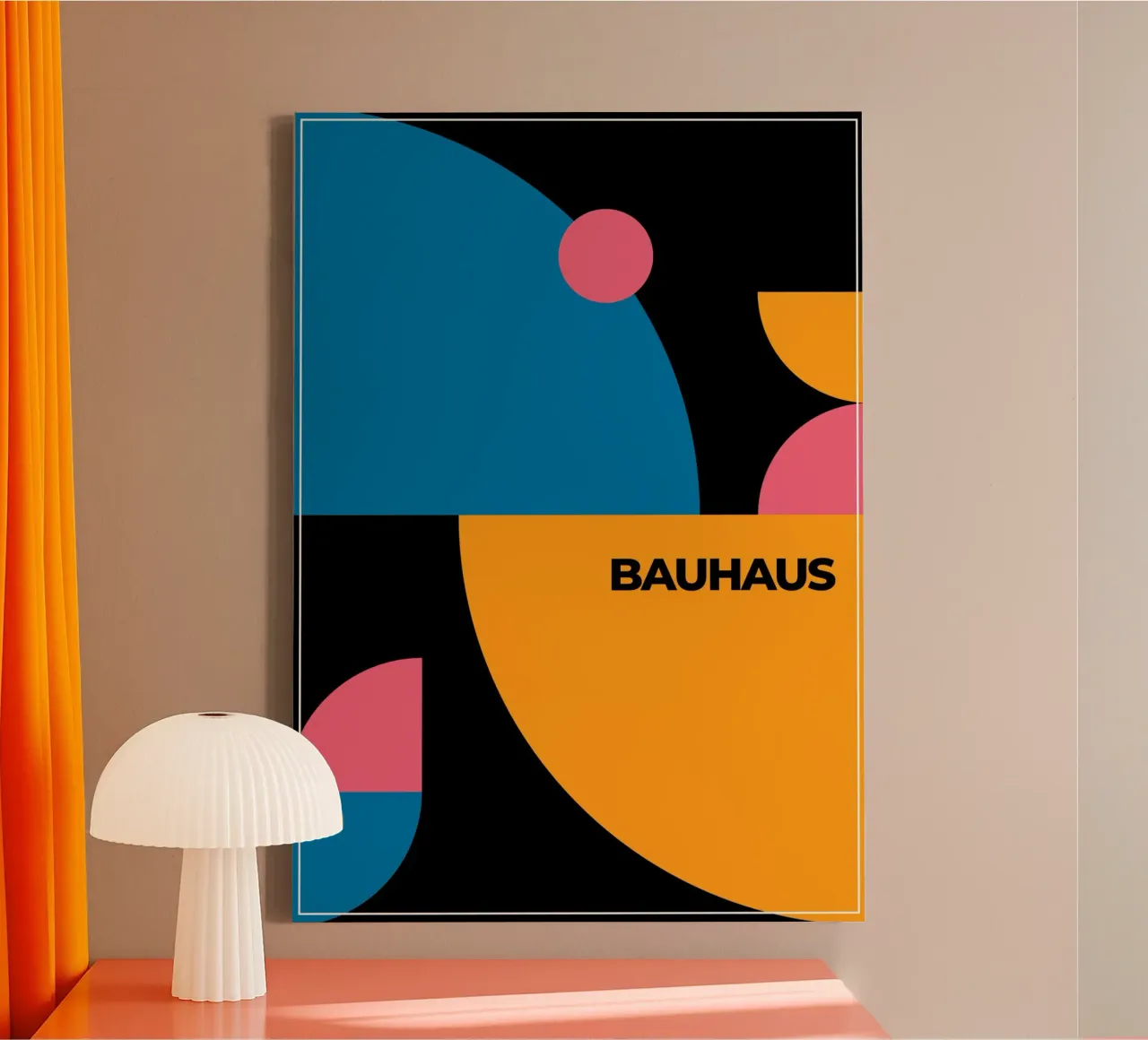 Bauhaus abstracte dynamische cirkels zwarte achtergrond kunst canvas van Grungeo