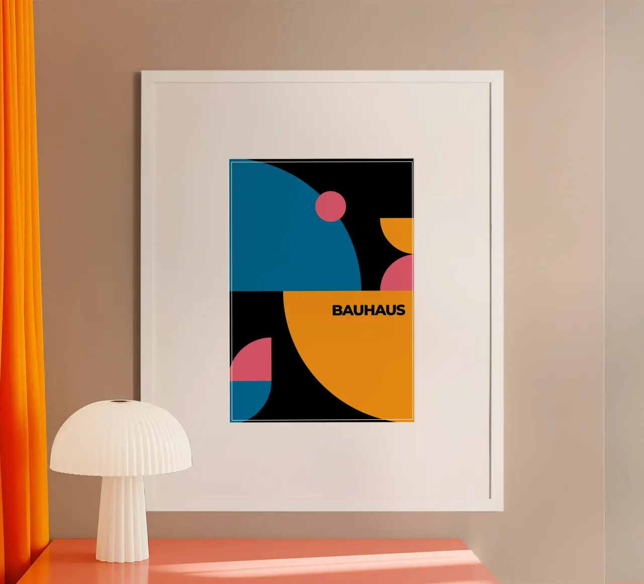 Bauhaus abstracte dynamische cirkels zwarte achtergrond kunst poster van Grungeo