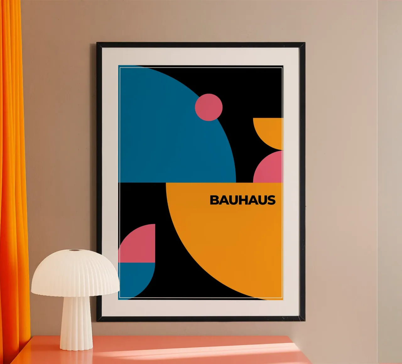 Bauhaus abstracte dynamische cirkels zwarte achtergrond kunst poster van Grungeo