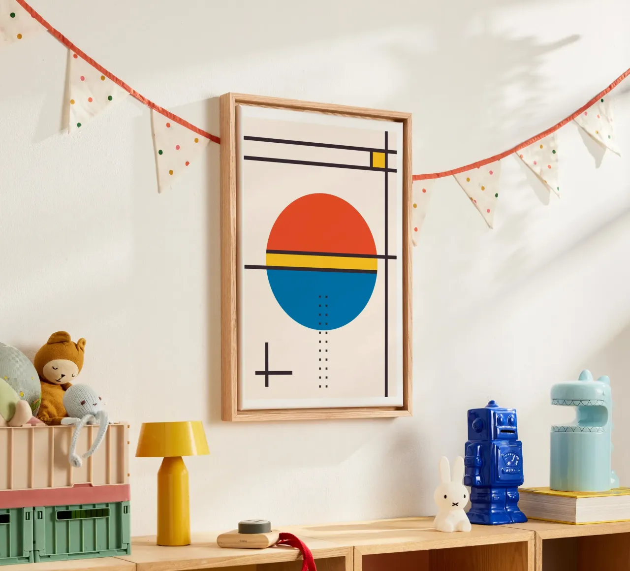 Kandinsky Style Circle Lines Primary Colors Geometric Art canvas by Grungeo