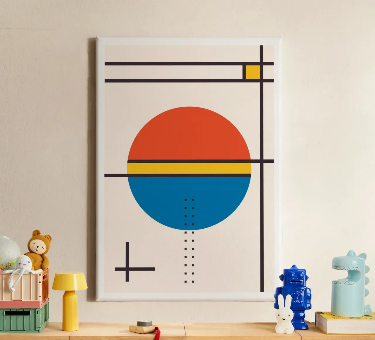Kandinsky Style Circle Lines Primary Colors Geometric Art canvas by Grungeo