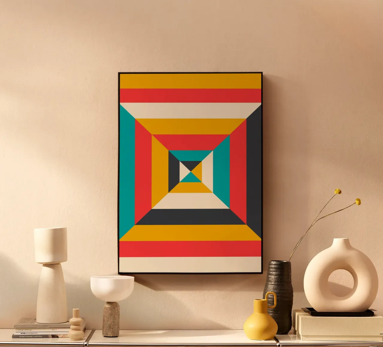 Op Art Quadrato Tunnel Astratto Poster Geometrico Retro alluminio dibond da Grungeo