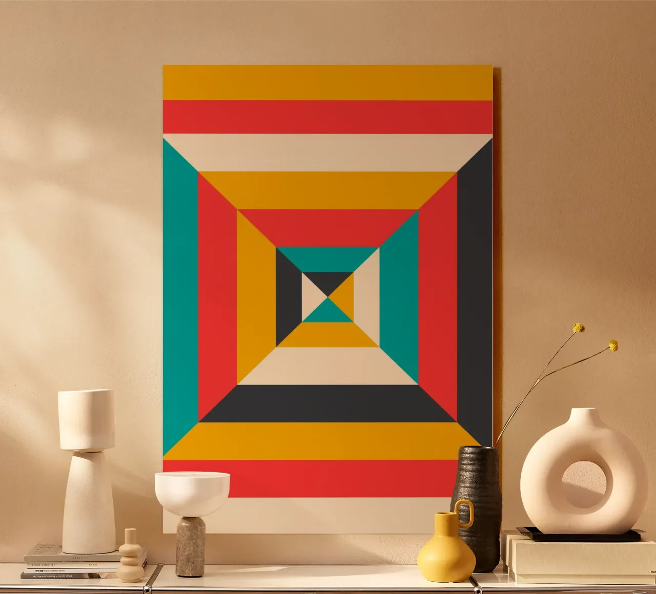 Op Art Quadrato Tunnel Astratto Poster Geometrico Retro alluminio dibond da Grungeo