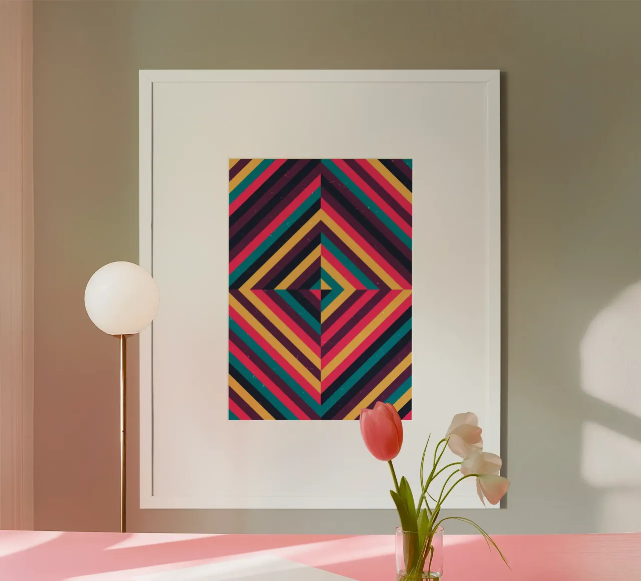 Poster geometrico retrò a strisce diagonali di Op Art invecchiato carta hahnemühle da Grungeo