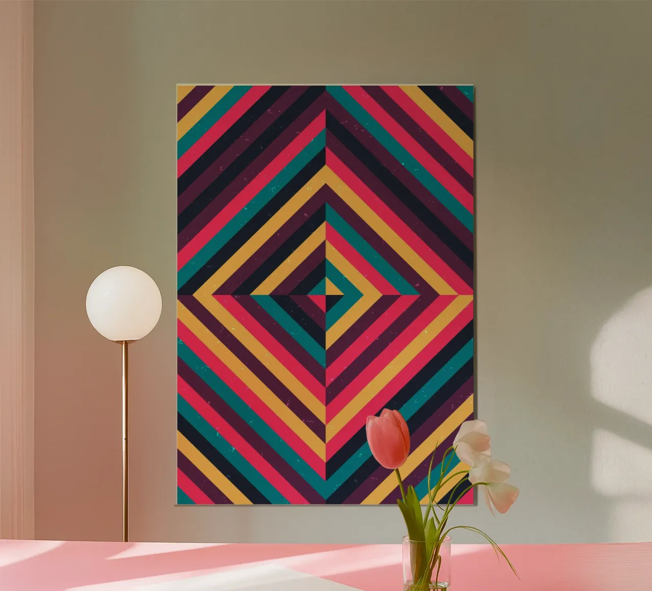 Poster geometrico retrò a strisce diagonali di Op Art invecchiato carta hahnemühle da Grungeo