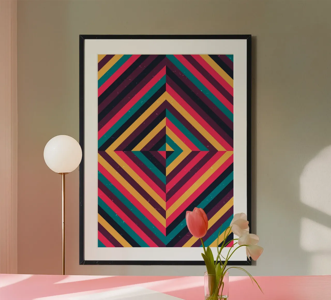 Poster geometrico retrò a strisce diagonali di Op Art invecchiato carta hahnemühle da Grungeo