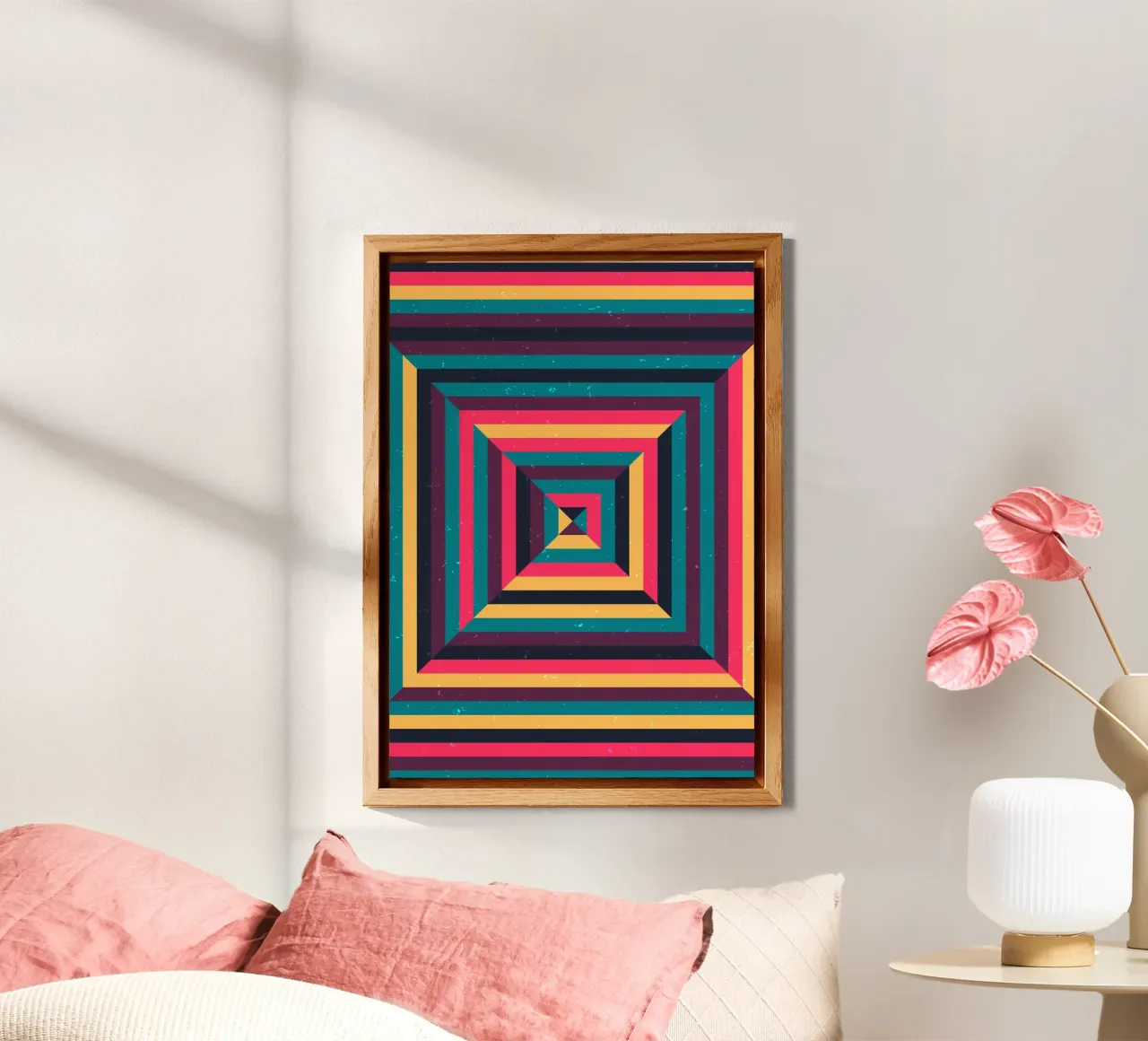 Stampa geometrica retrò Op Art Quadrato Tunnel Distressed alluminio dibond da Grungeo