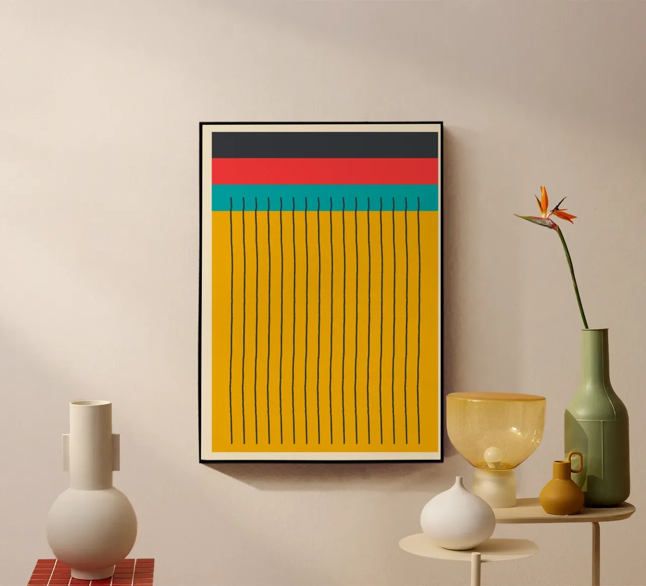 Astratto a blocchi di colore a linee verticali Mid-Century Mod plexiglass da Grungeo