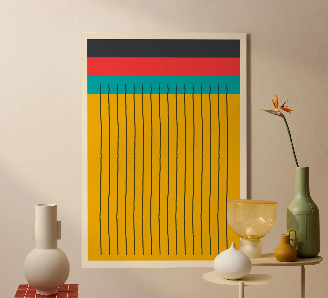Astratto a blocchi di colore a linee verticali Mid-Century Mod plexiglass da Grungeo