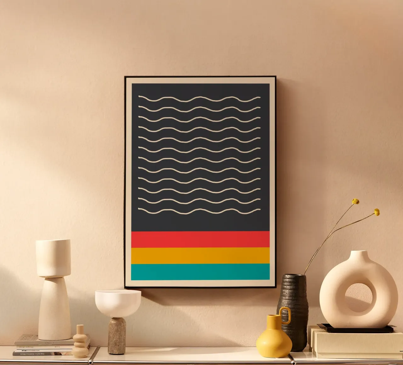Minimalist Wavy Lines Dark Abstract Color Block Print alu-dibond by Grungeo