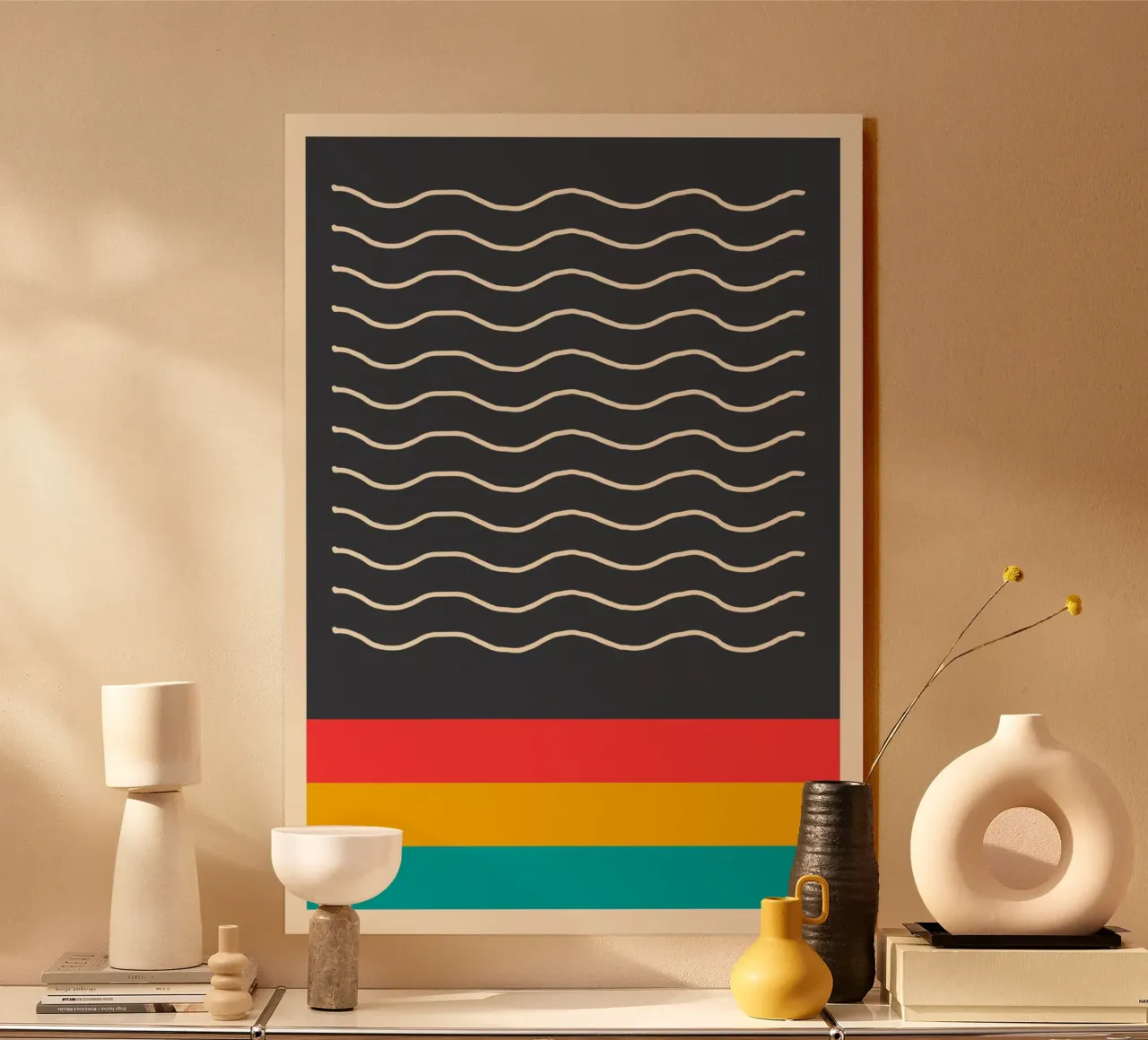 Minimalist Wavy Lines Dark Abstract Color Block Print alu-dibond by Grungeo