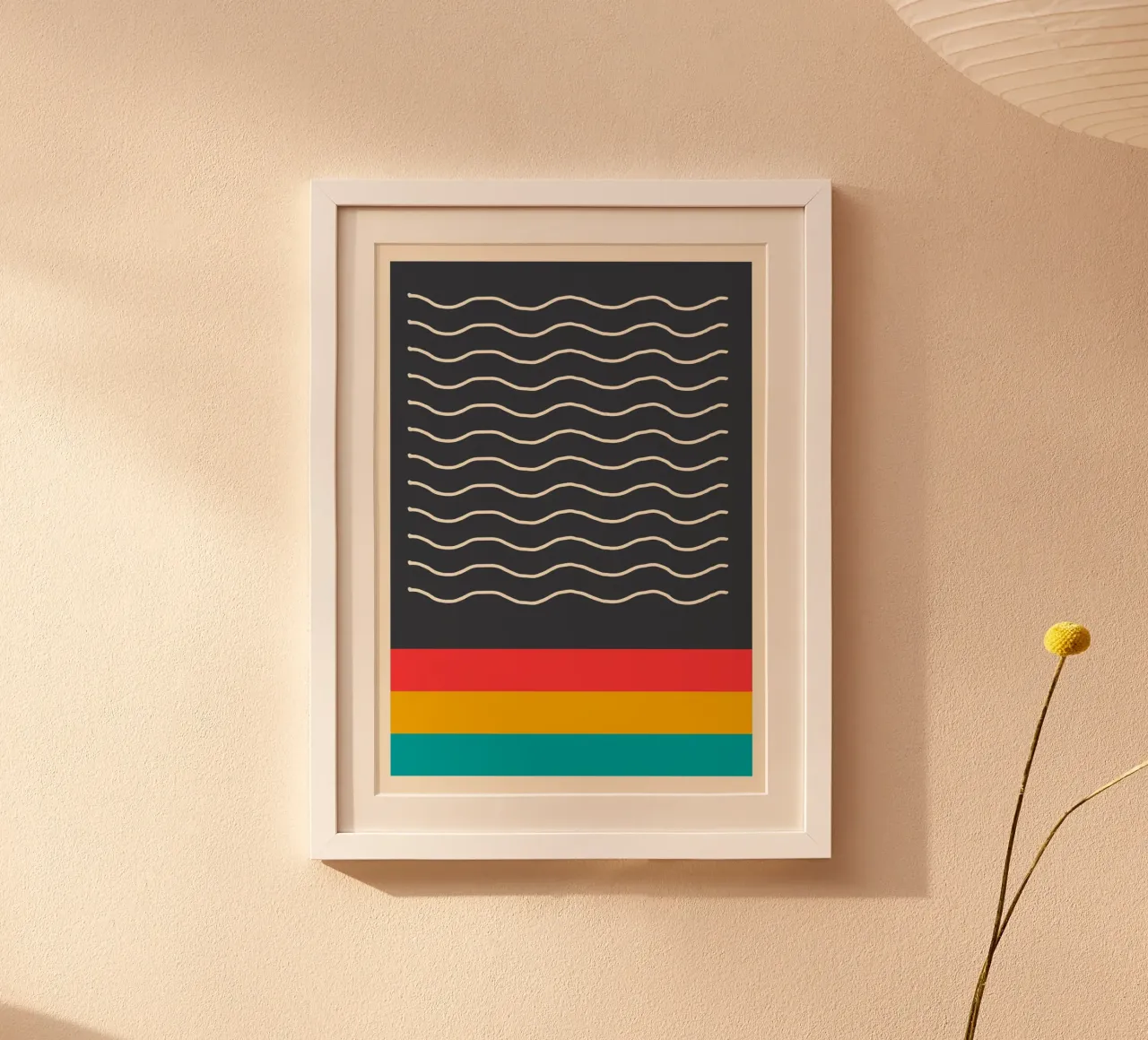 Minimalistische Golvende Lijnen Donker Abstracte Kleurenblok Print hahnemühle van Grungeo