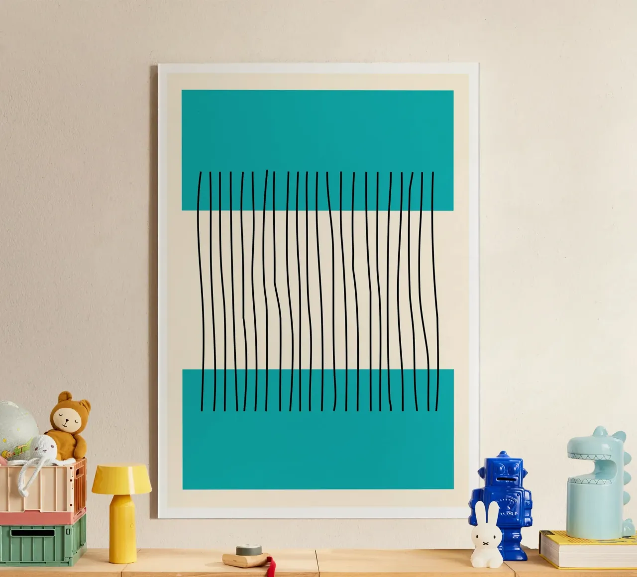Teal Farbe Block Vertikale Linien Abstrakte Minimalistische Kunst Acryl-Glas von Grungeo