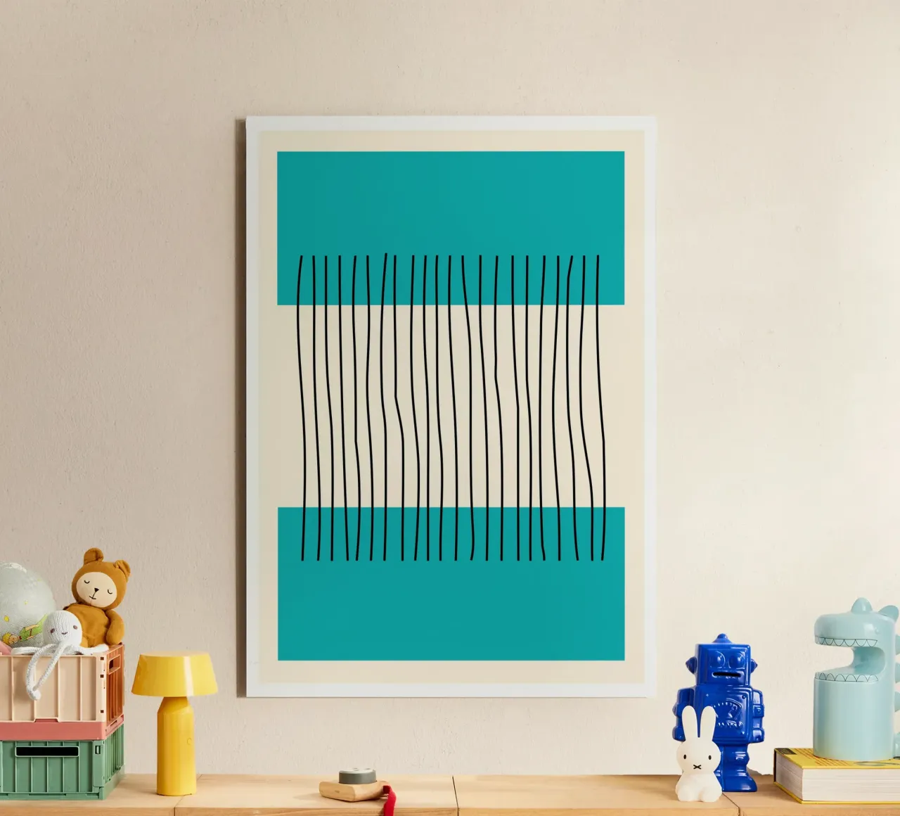 Teal Color Block Vertical Lines Abstract Minimalist Art panneau forex de Grungeo