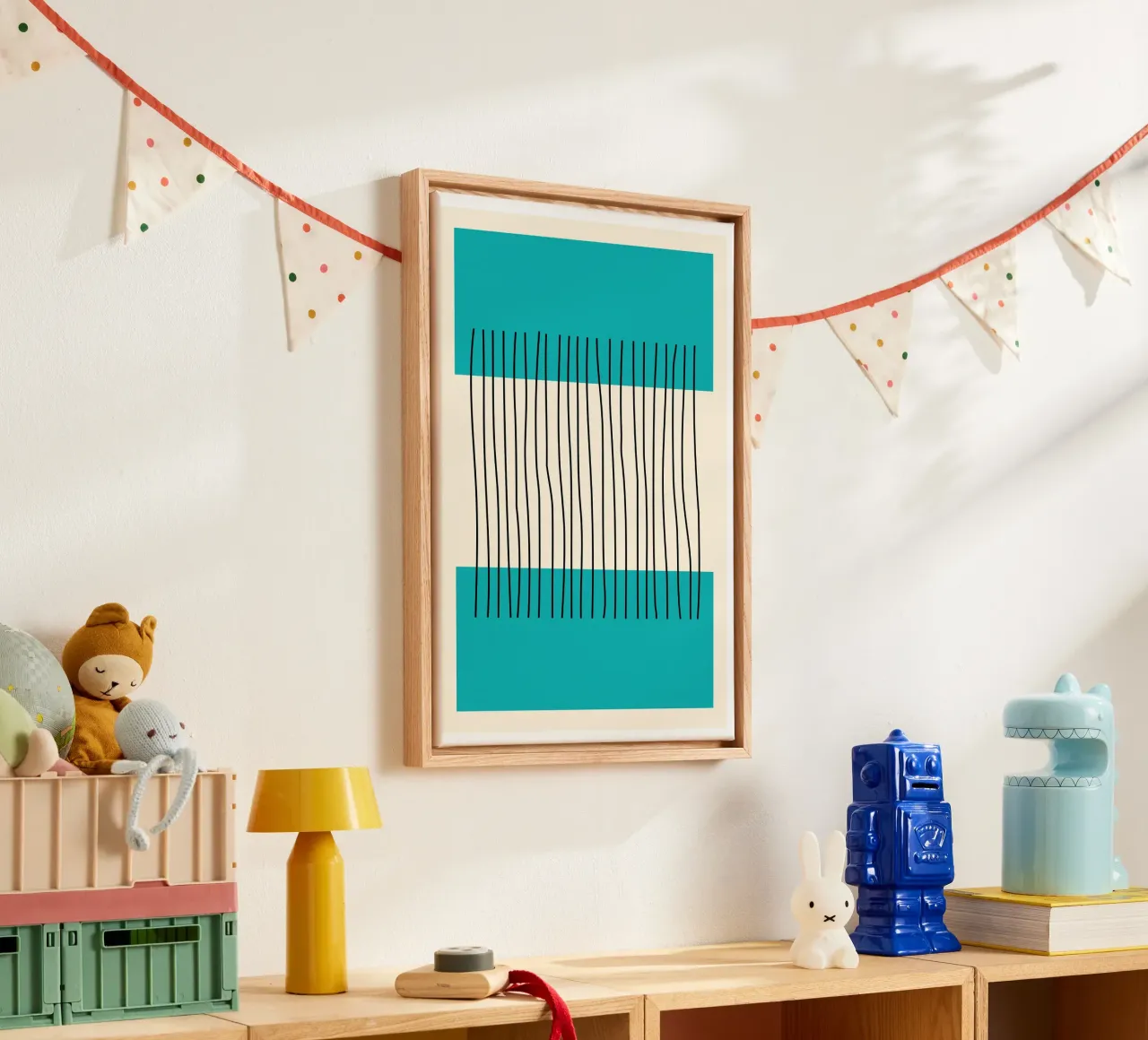 Teal Color Block Vertical Lines Abstract Minimalist Art toile de Grungeo